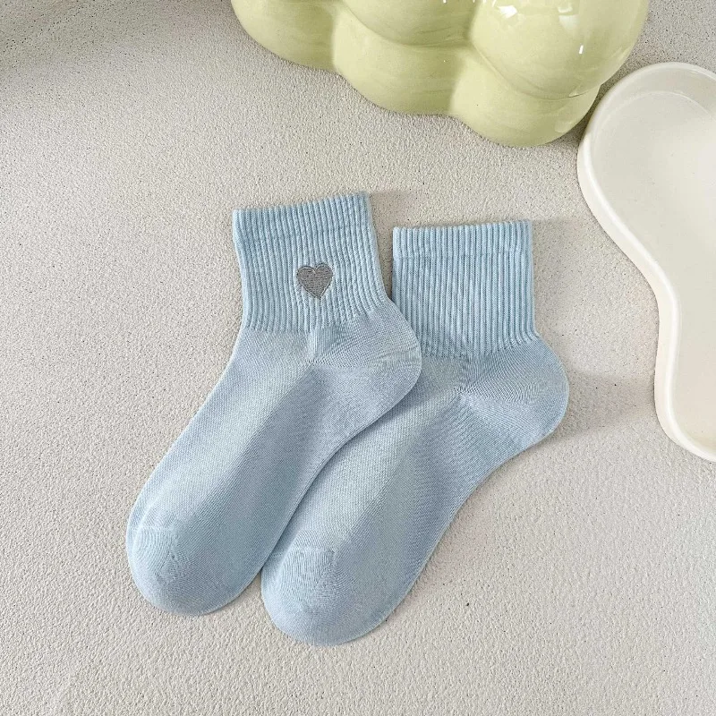 Spring Summer Women Low Cut Shoe Insoles Heart Embroidery Mesh Breathable Thin Solid Color Sports Sweat Wicking Anti Odor
