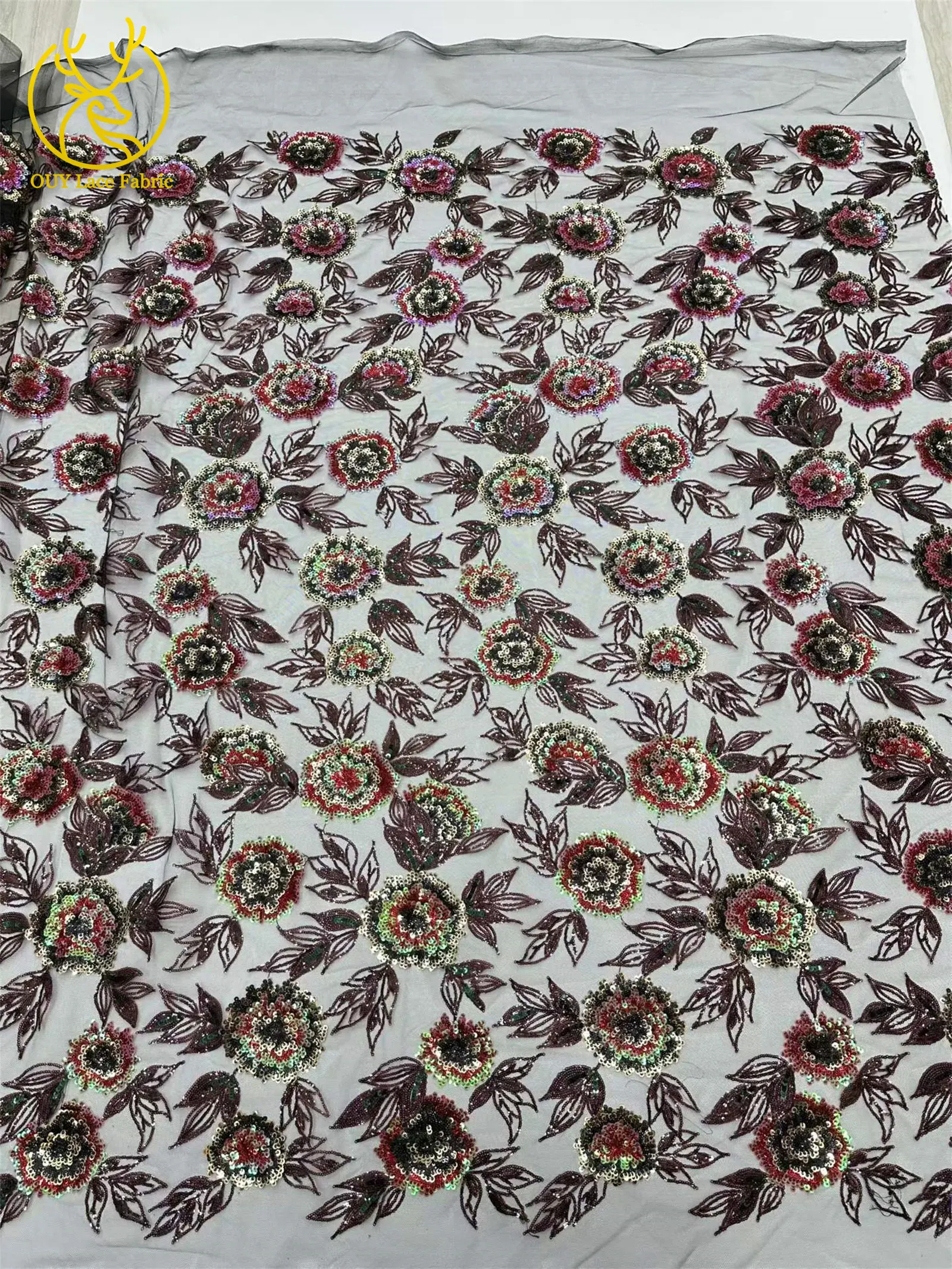 Luxuriöser afrikanischer Spitzenstoff 2026, schwarzer nigerianischer Spitzenstoff mit Perlen und Pailletten für Damen, elegantes Partykleid, Nähzubehör, 5 Yards – Detail 9
