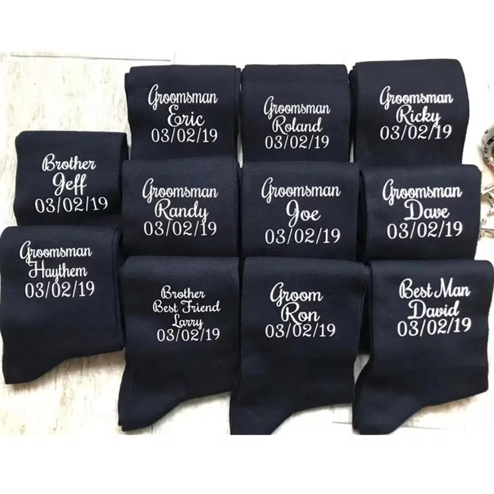 personalize name wedding groom best man groomsman navy socks Bachelorette father of the bride groom usher sock birthday gifts