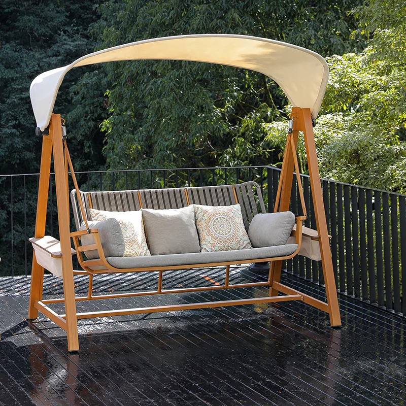 Modern Aluminium Outdoor Swing Chair With Waterproof Cushion For Patio Garden Bedroom & Balcony-Eco-Friendly Seat 3 People