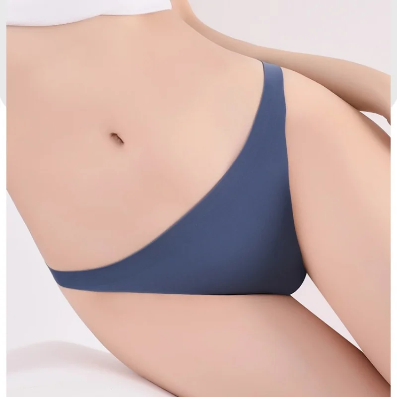 4Pcs/Set Ice Silk Bikini Panties Women Sexy Briefs Low Rise Underwear Seamless Underpants Solid Color Ultra-thin Lingerie M-XL