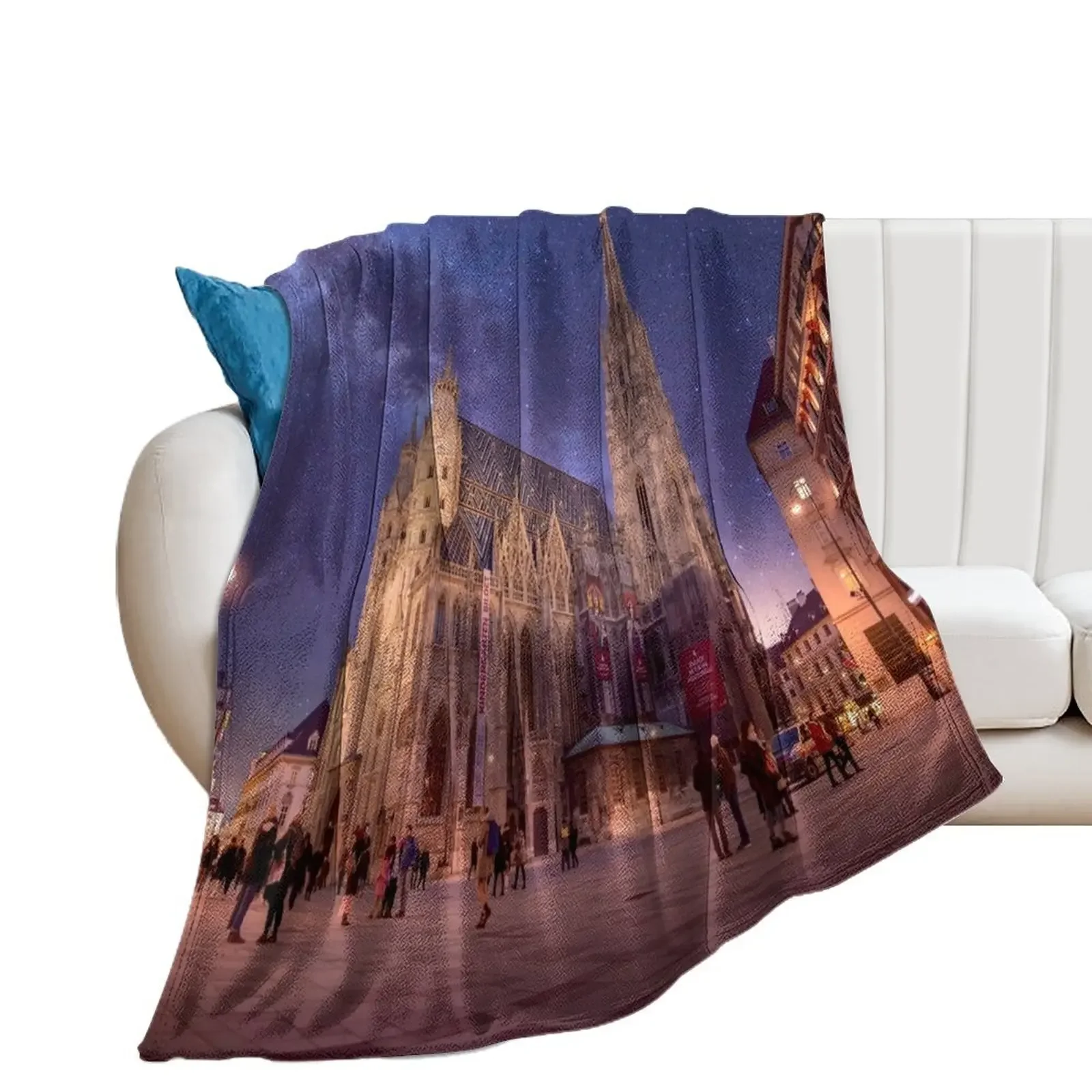 

St. Stephen's Cathedral at night in Vienna, Austria Throw Blanket Thin Furry Multi-Purpose Tourist Blankets