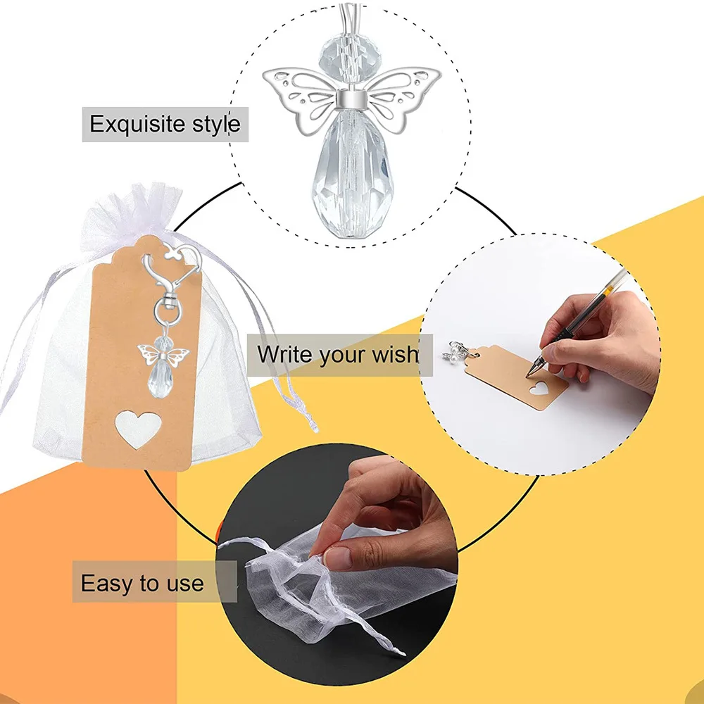 30 Set Guardian Angel Pendant With Angel Keychains Organza Bags Kraft Paper Labels For Baby Shower Party Dropship