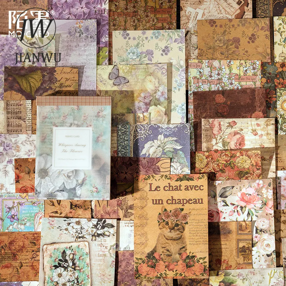 JIANWU 100 Sheets Vintage Private Collection Series Retro Background Base Material Paper Creative DIY Collage Decor Stationary