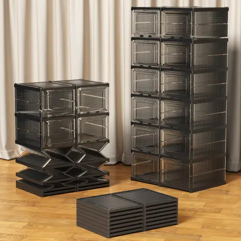 Assembly-free Foldable Transparent Shoe Box, Stackable Plastic Shoe Storage Box for Closet & Entryway Use（6/9/12 Layers ）
