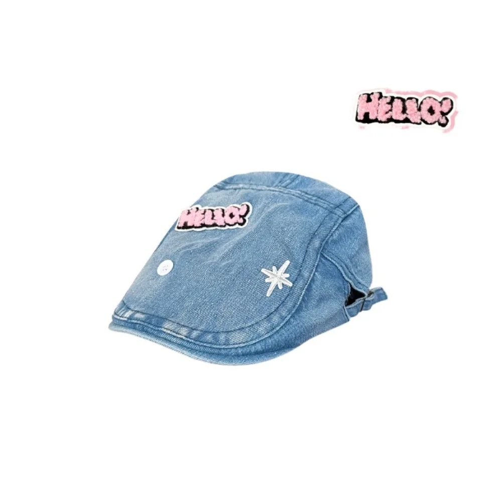 

Fashion Denim Beret Hats Casual Hip Hop Forward Hat Flat Retro Peaked Cap Women