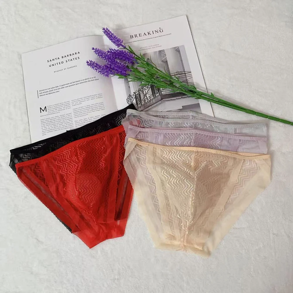 Men Water Ripples Pattern Fashion Underwear See Through Breathable Low Rise Briefs Quick Drying Underpants