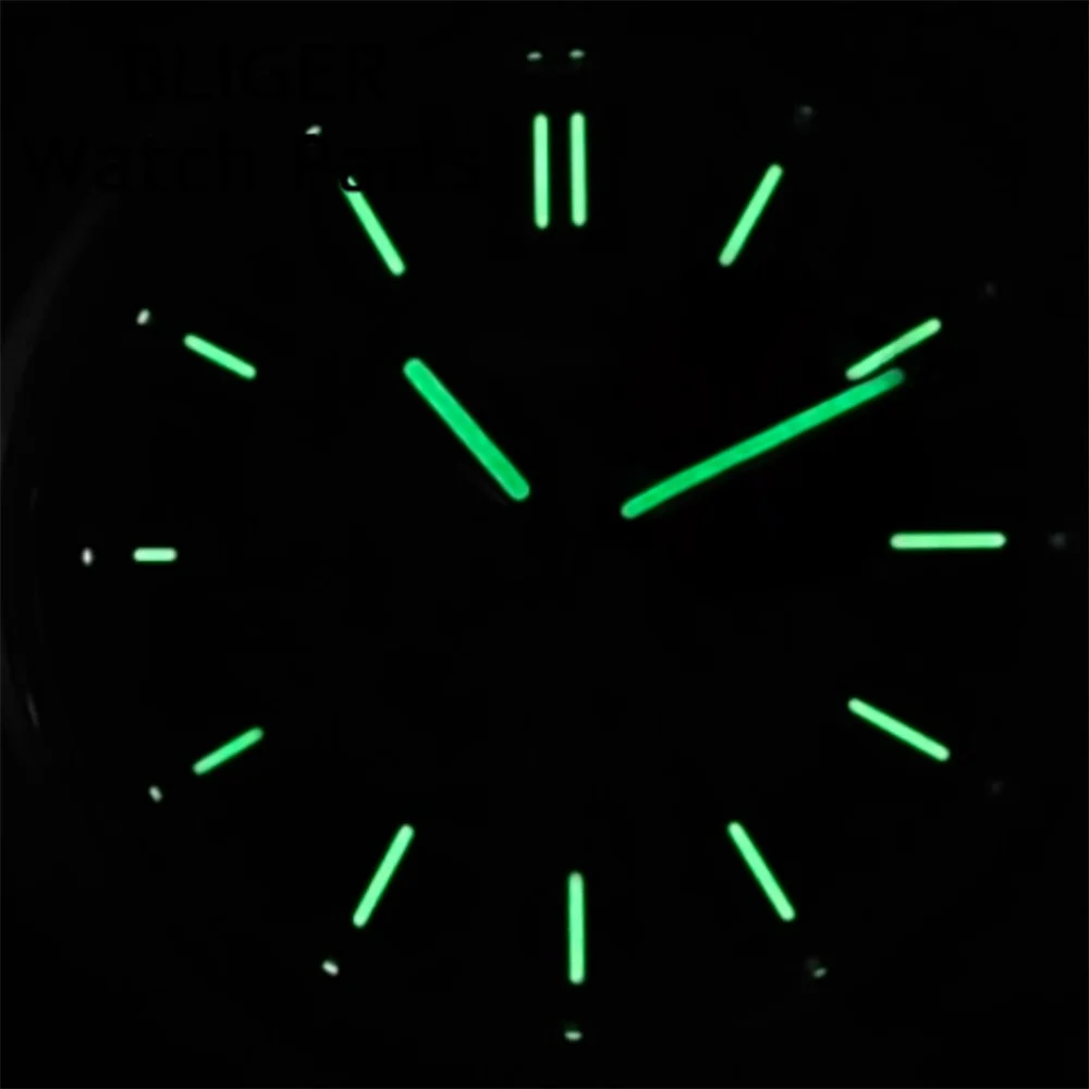 BLIGER 41.5mm NH38 Men\'s Mechanical Automatic Watch Skeleton Dial Green Luminous Domed Sapphire Crystal Nylon/Rubber Strap