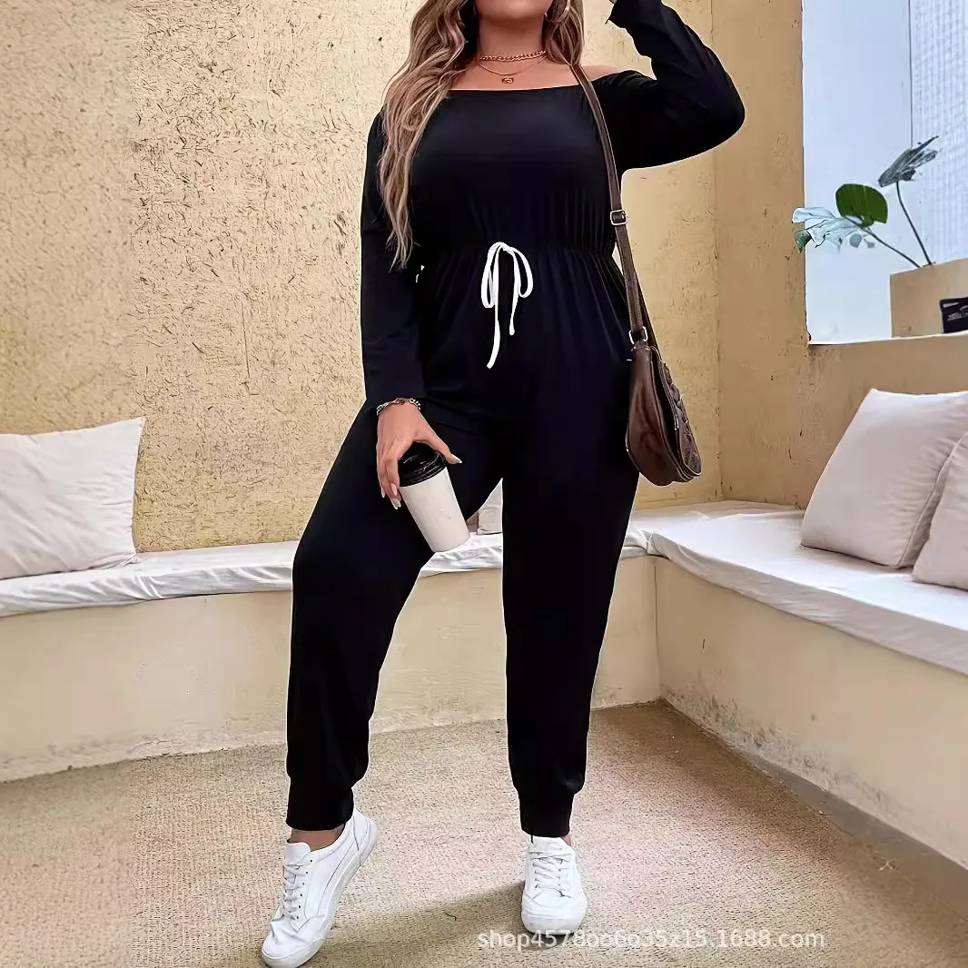 

Женский однотонный повседневный комбинезон больших размеров с эластичной резинкой на талии и высокой талией, широкие брюки для больших размеров