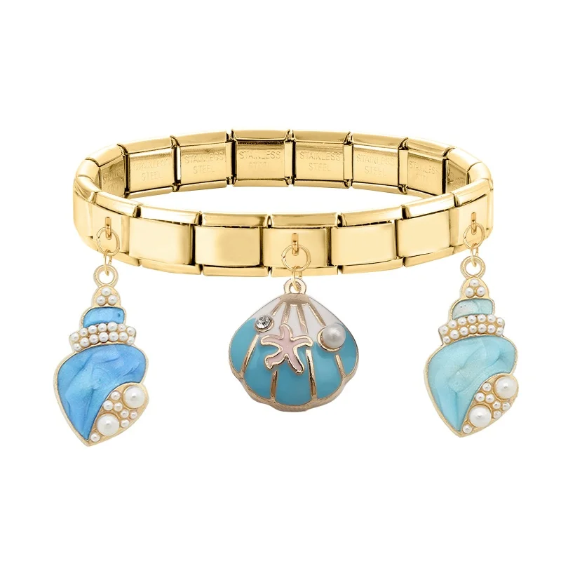 الذهب اللون قذيفة محارة قلادة الإيطالية سحر ربط صالح 9 مللي متر الفولاذ المقاوم للصدأ سوار مجوهرات الرجال النساء DIY بها بنفسك صنع الهدايا