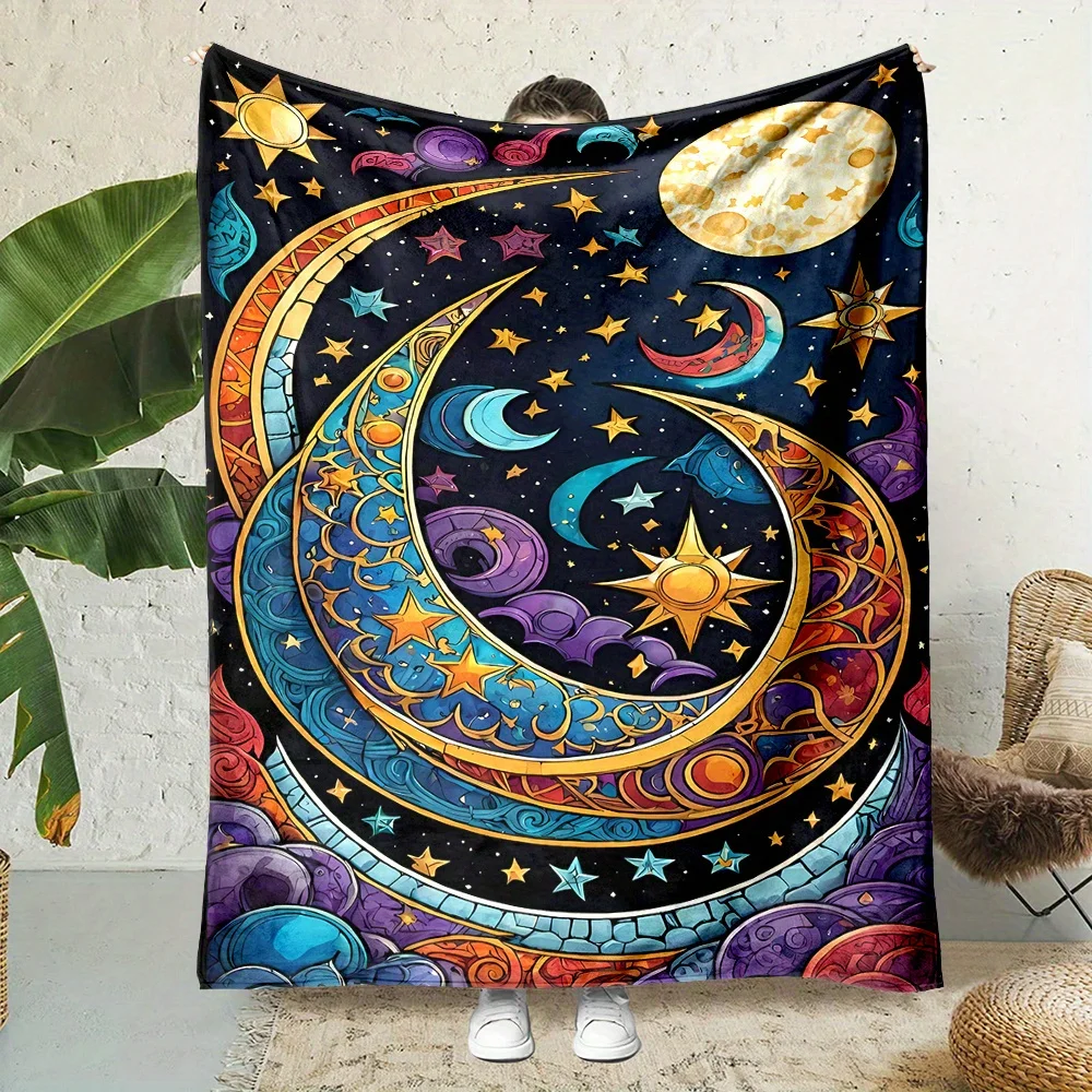 Boho Cosmic Galaxy Blanket Throw Zodiac Astrology Starry Night Celestial Moon Space Decor Cozy Bed Wrap