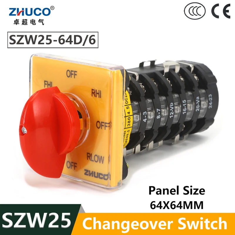 

ZHUCO SZW25-64D/6 25A Фрезерный станок с быстрой и медленной скоростью вперед и назад, многопозиционный универсальный переключатель кулачка