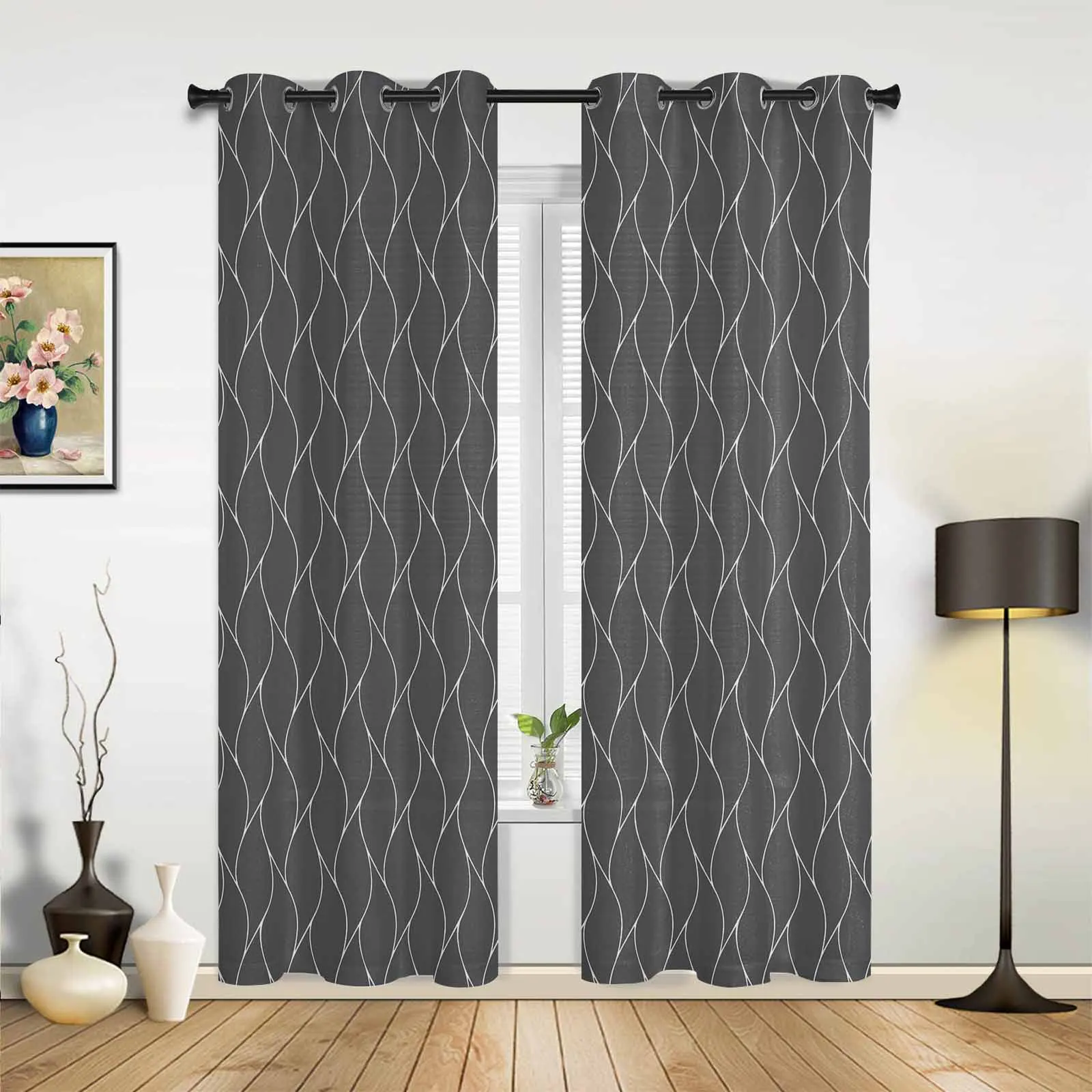 Dark Gray Long Wave Texture Curtains for Bedroom Living Room Drapes Kitchen Children's Room Window Curtain Modern Home Decor