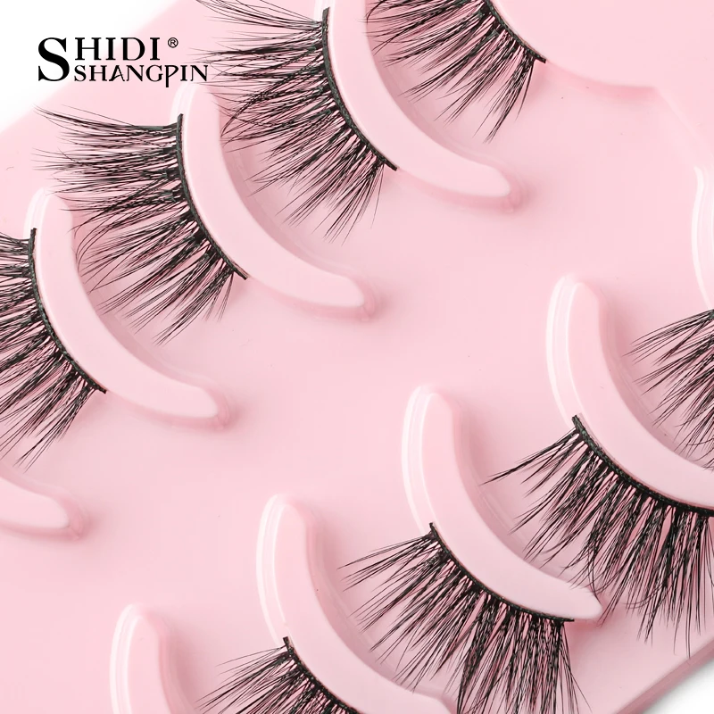 SHIDISHANGPIN 3/5 Paar halbe Wimpern, transparenter Stiel, unsichtbares Band, künstliche Nerzwimpern, wiederverwendbar, falsche Wimpern, natürlich, flauschig – Detail 10