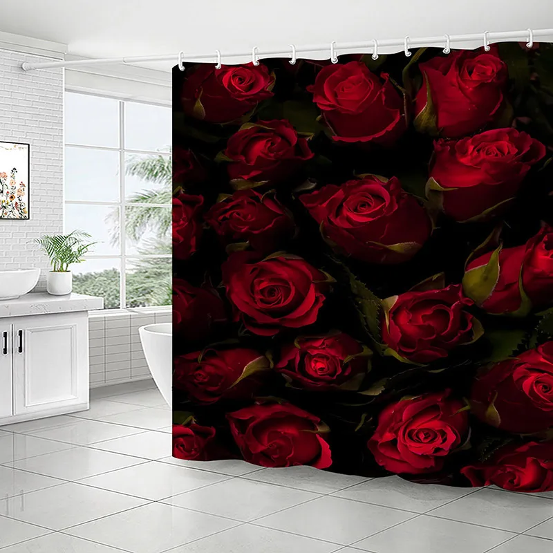 Rote Rose Dusch vorhang lila Rose 3d gedruckt Polyester Wandbehang wasserdichte rutsch feste Bad Dekor benutzer definierte mit Haken 180*180