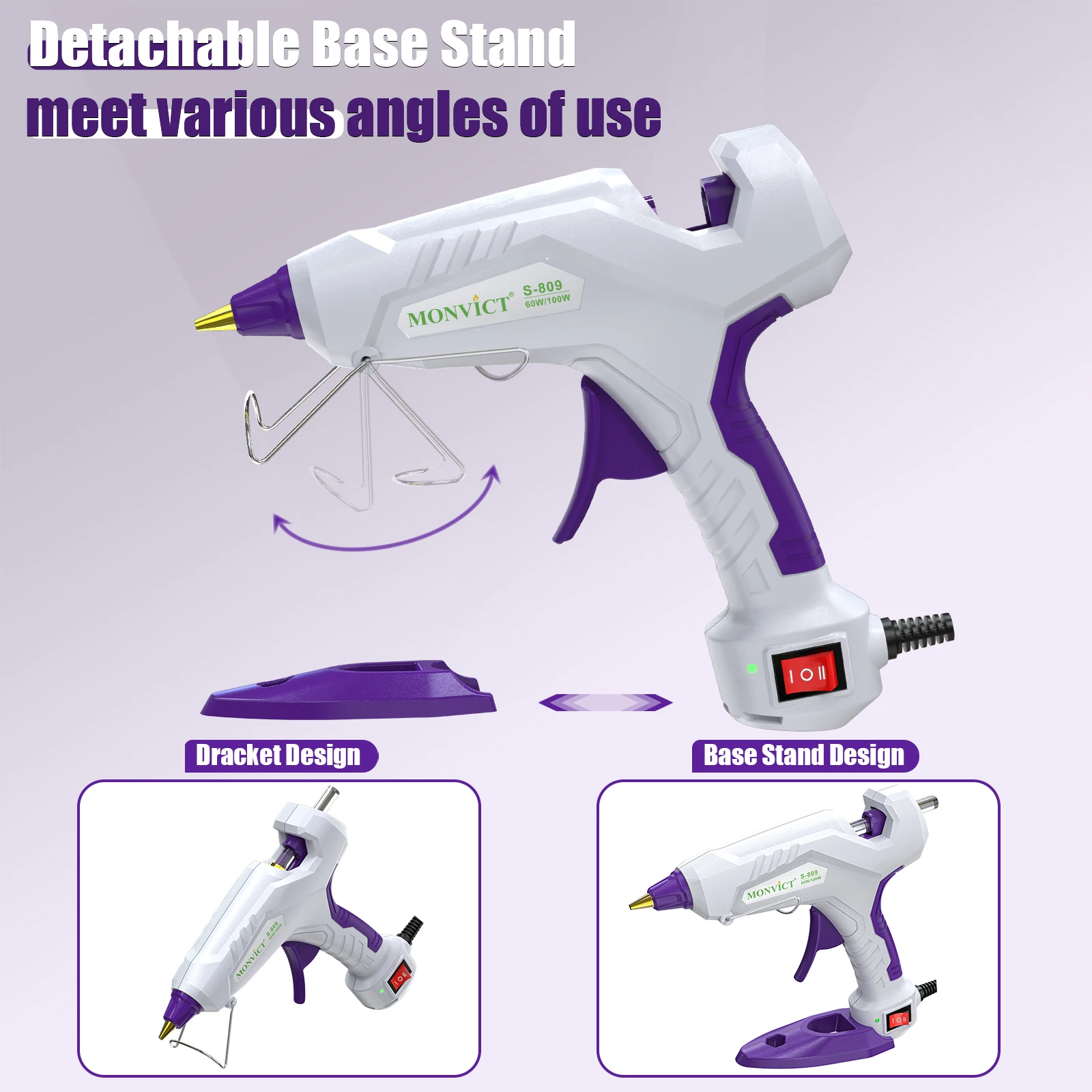 60/100W Hot Glue Gun, Full Size Dual Power Glue Gun Base Stand Kit with 15 Pcs 11x150 mm Glue Sticks and 3 Finger Protectors