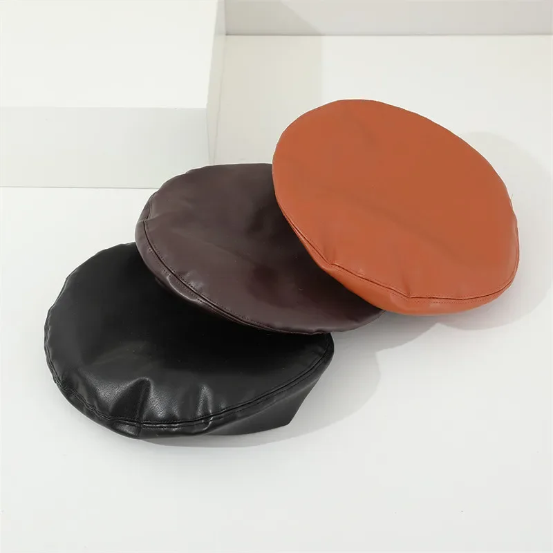 Spring and Autumn Pu Solid Buckle Beret Painter Hat Octagonal Hat Child Girl 10