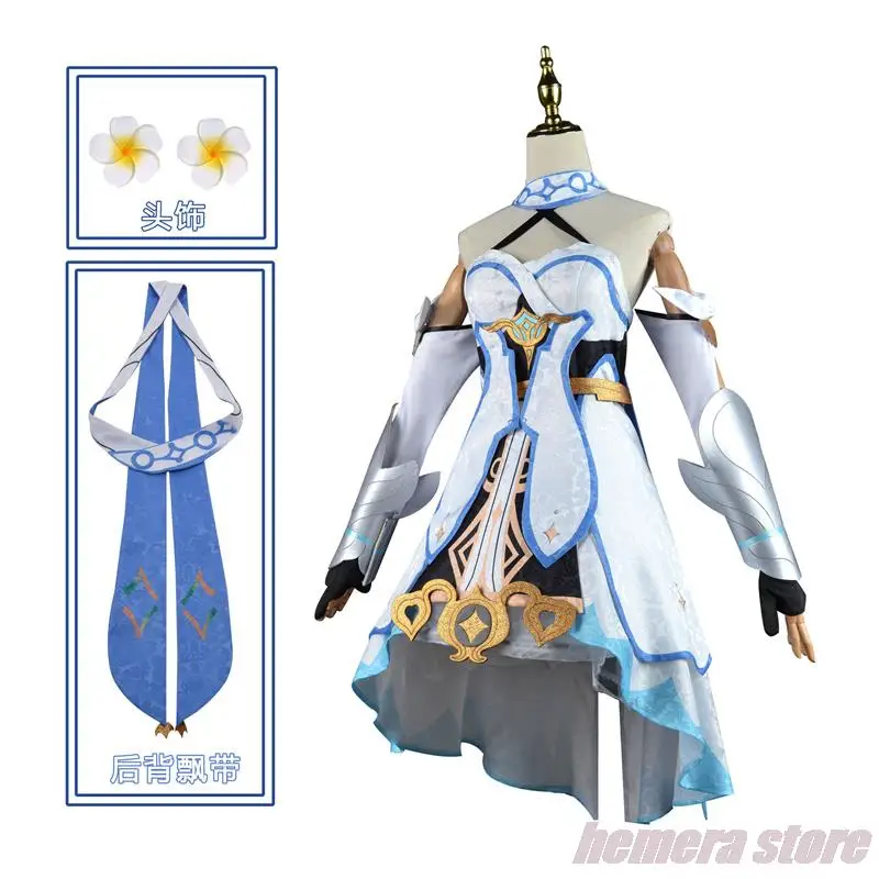 Genshin Impact Lumine Cosplay Kostüm Reisende Kostüm Perücke Zubehör Mädchen Kleid Comic con elegante Design fille mujer