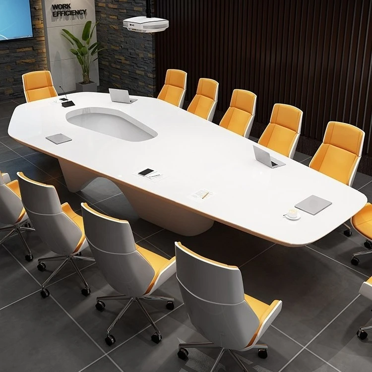 

Современный окрашенный конференц-стол нестандартной формы со стульями, офисный стол для переговорной комнаты, большой прямоугольный стол для совещаний