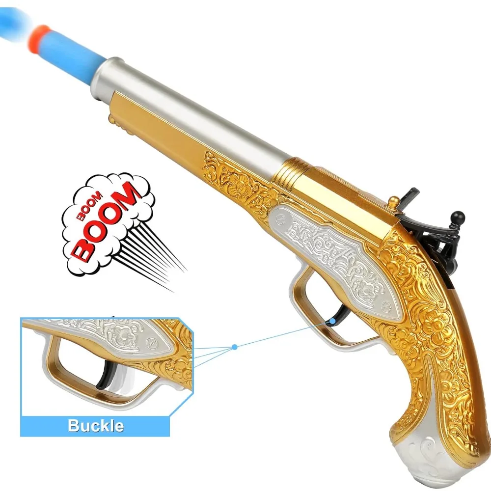 

Golden Toy Gun Pistol For Kids Boys with Soft Foam Darts Bullets Cosplay Pirate Toys Dress Up Dropshiping