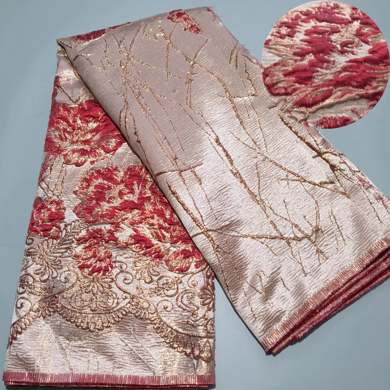 African Brocade Damask Lace Fabric 2024 High Quality 5 Yards Gilding Nigerian Jacquard Lace Fabric French Dress for Women A3983