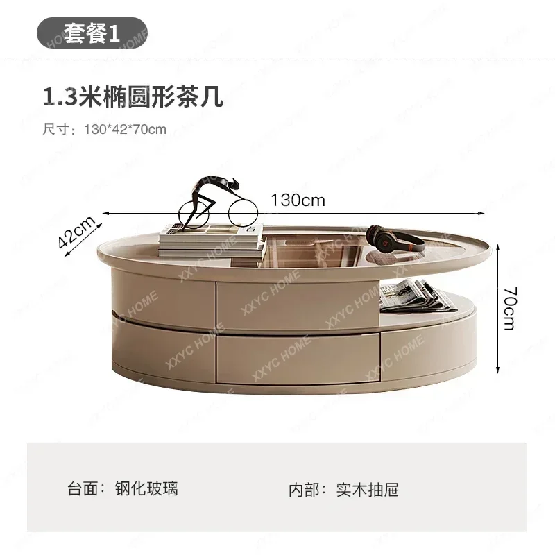 New Coffee Table Model round Arc Anti-Collision Modern Light Luxury Home Living Room Tea Table with Glass Surfa