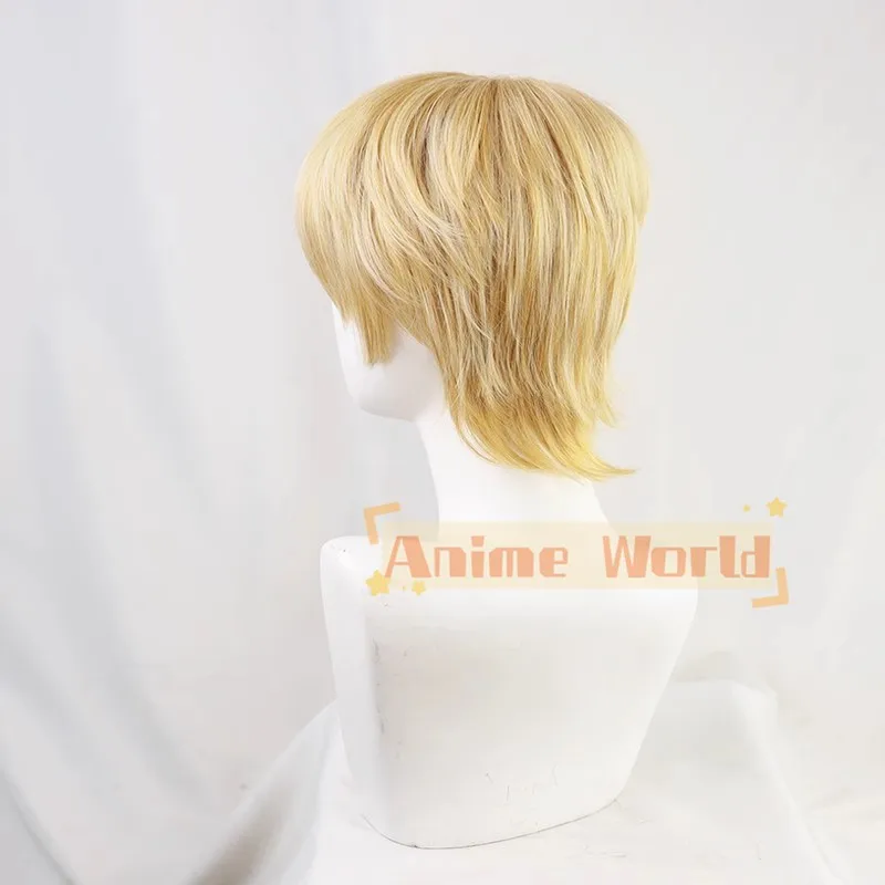 Armin Arlert Korte Zijdeachtige Heteroseksuele Jongen Ruige Gelaagde Gouden Gemengd Synthetisch Haar Mannen Cosplay Pruik Pruik