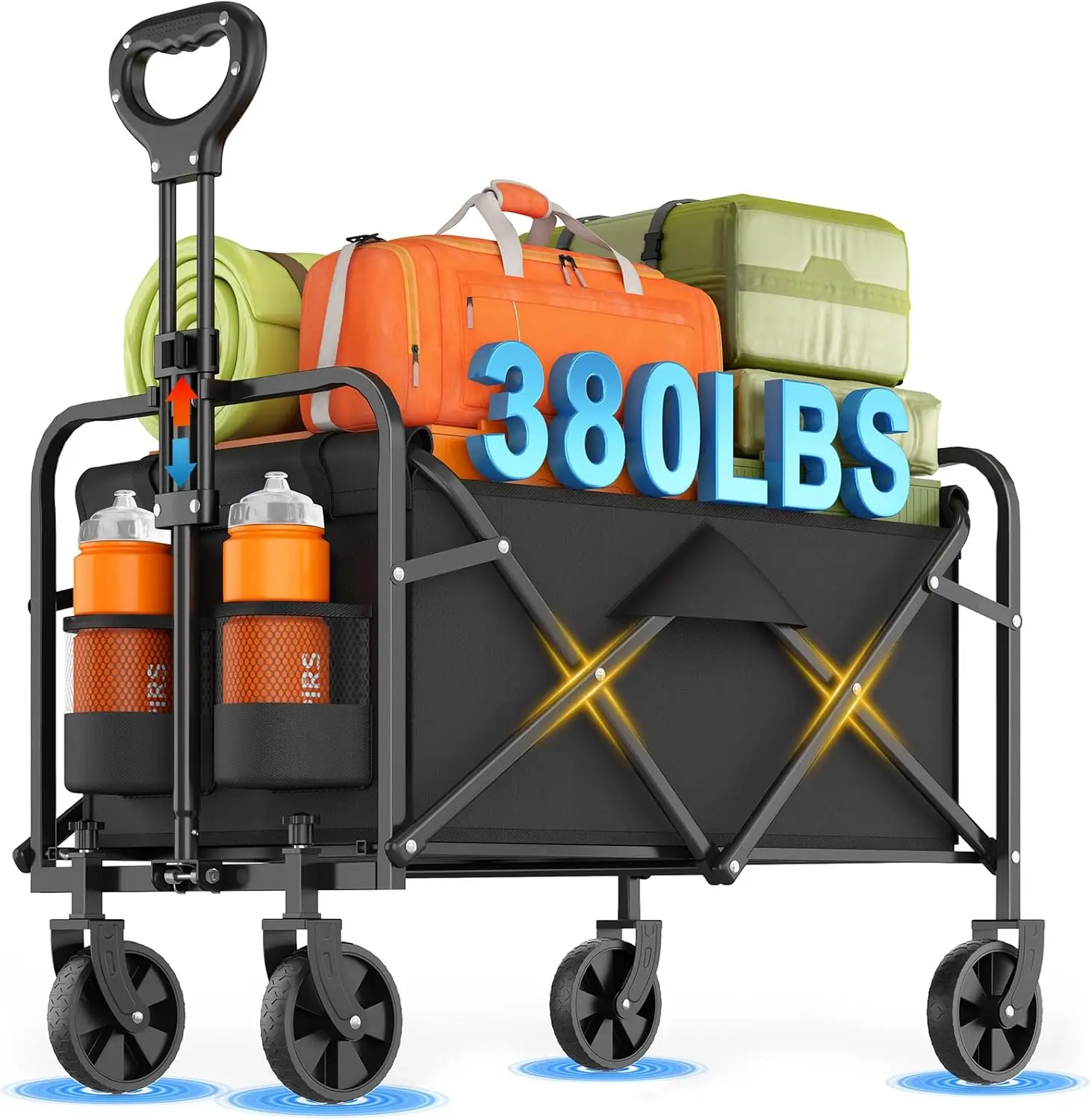 

Collapsible Wagon Cart with All-Terrain Wheels, 380 LBS Capacity for Shopping, Beach, Camping, Sports - Black