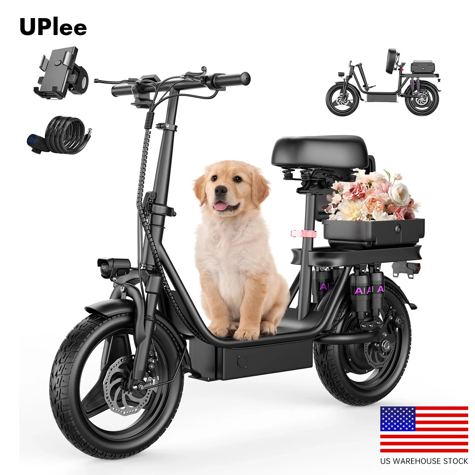 

UPlee GQ8 Electric Bike For Adults, Folding Electric Bike, 500W Peak Motor, Scooter EBike With 14" Tire, 48V 15AH Battery