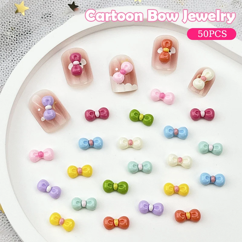 Mini lazo Kawaii 3D para decoración de uñas, accesorios de resina para manicura, 50 piezas