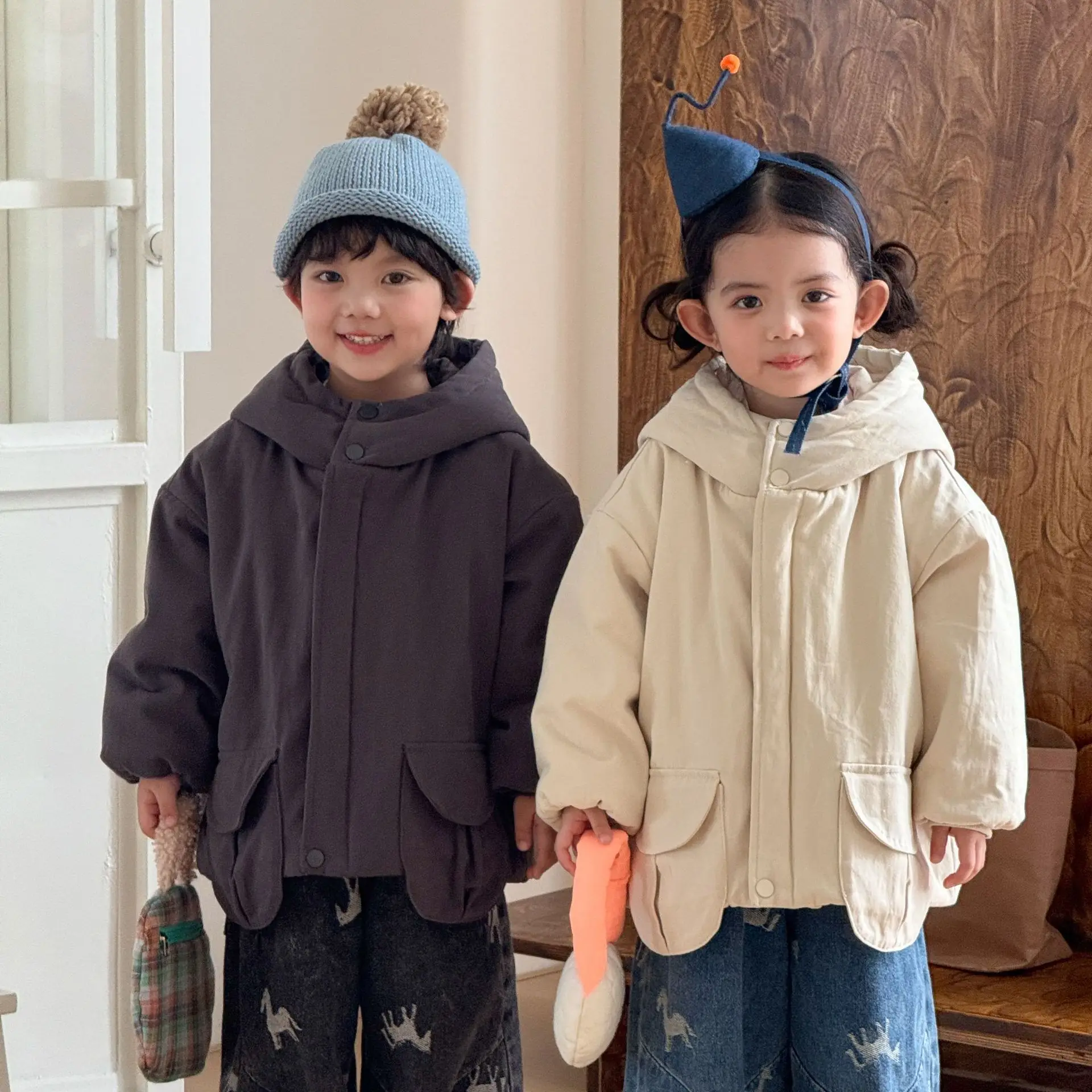 2026 Winter New Children Plus Velvet Thick Hooded Coat Girls Fleece Warm Coat Boys Cotton Padded Jacket Kids Clothes