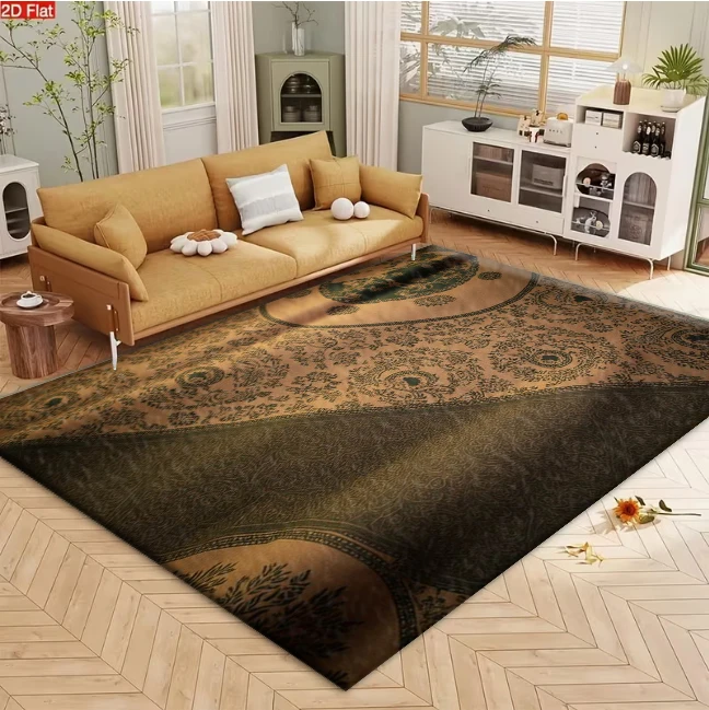 Luxury Green Gold Persian Pattern Carpet Flooring Classic Ornate Home Decor Area Rug for Room