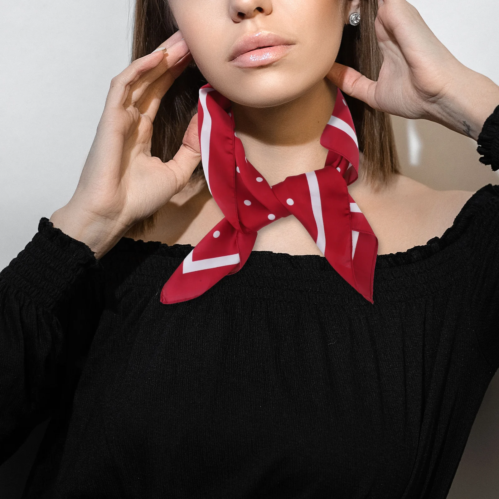 

Chiffon Dots Print Sweet Small Lightweight Quick-Dry Decorative Scarves For Women Red Travel Work Accessory Soft Dots Woman