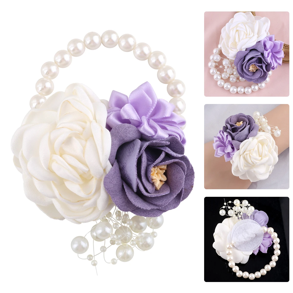 Bride Groom Wedding Purple Wrist Flower corsage Bridesmaid Pearl Flower Hand flower Wedding Bestie Gift Dance party XH820B