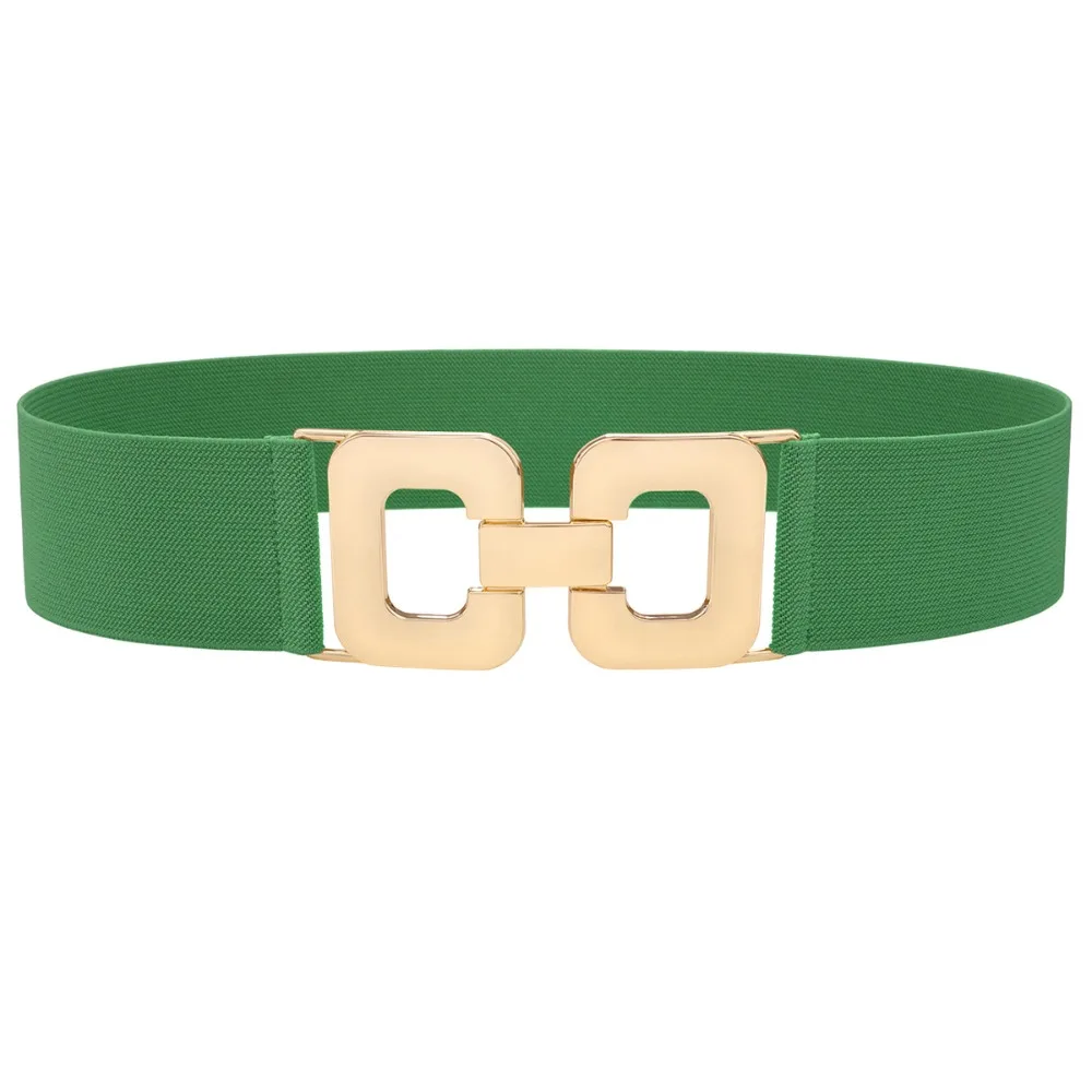 Ladies Fashion Wide Belt Square Pair Buckle Elastic Waist Seal Waist Girdle, JH015