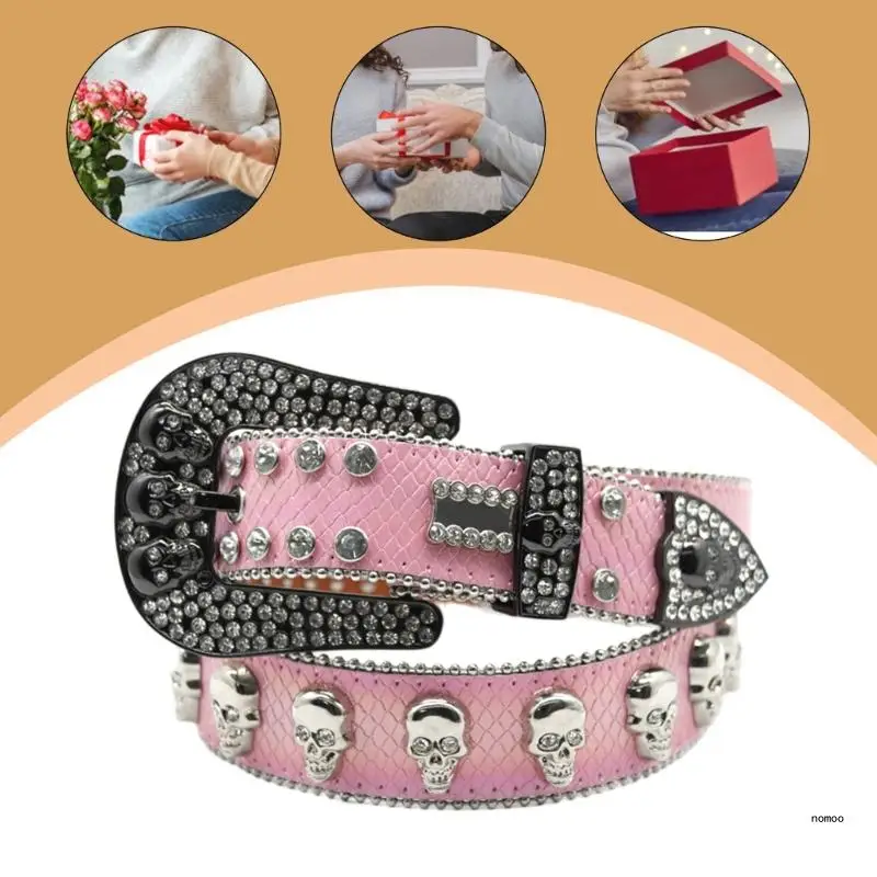 

PU Waist Belt with Skull Rivet Adjustable Pin Buckle Waist Belt Woman Jeans Skirt Coat Decorative Western Waist Belt