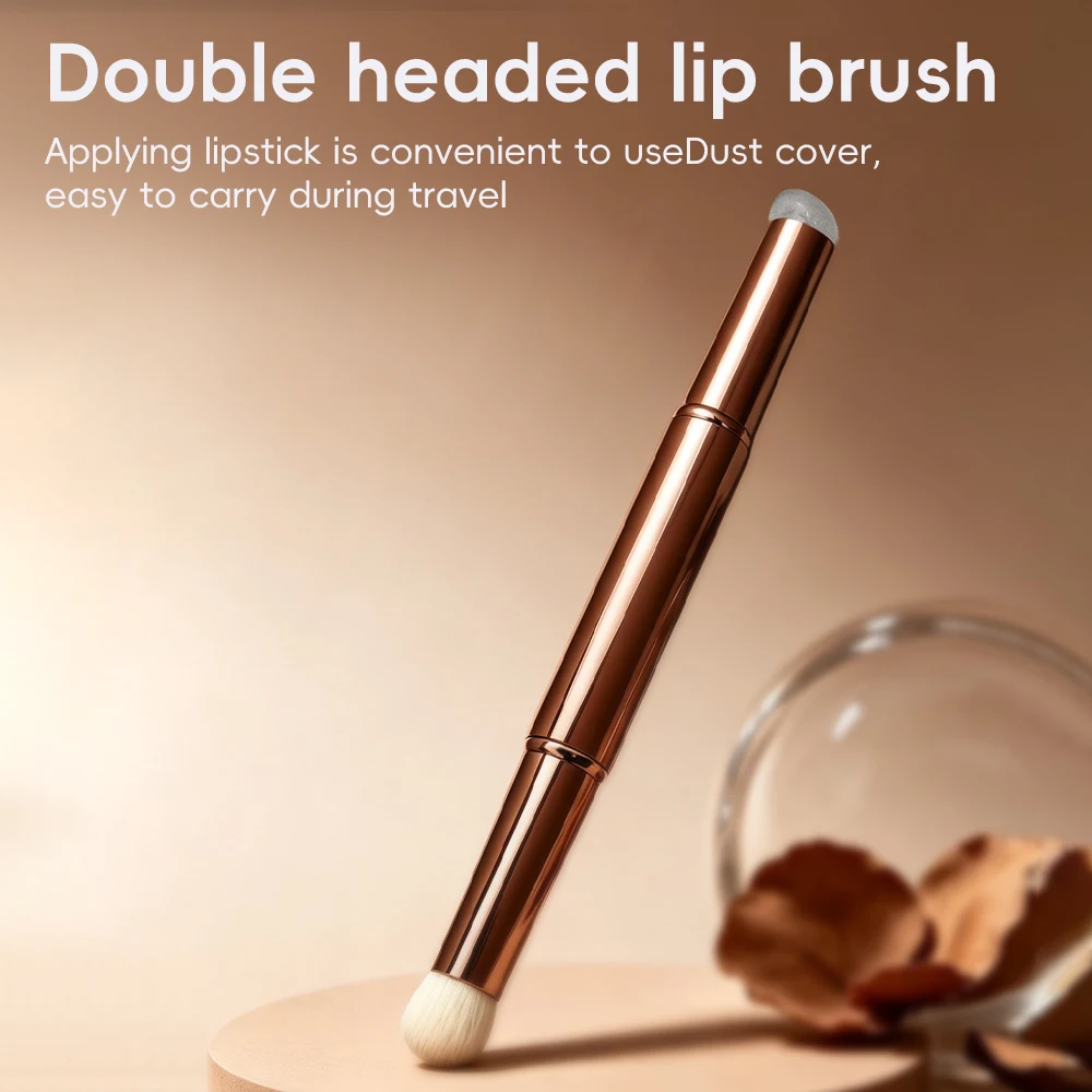 Dual Ended Retractable Lip Brush, Portable 2 in 1 Lipstick Brush for Lip Liner Blending, Travel Makeup Tool with Dust Cap
