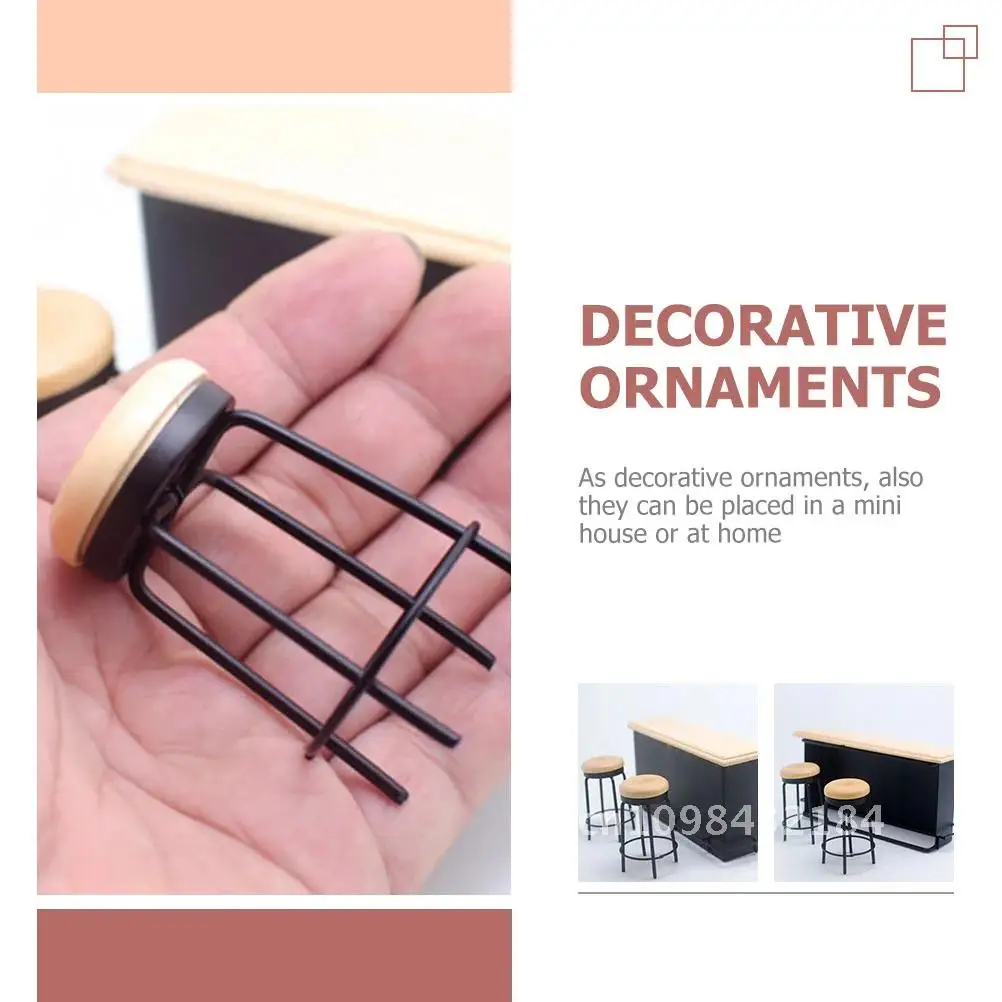 DIY 미니 펍 장난감 1: 12 스케일 인형 집 가구 바 장난감 나무 카운터 미니어처 의자 테이블