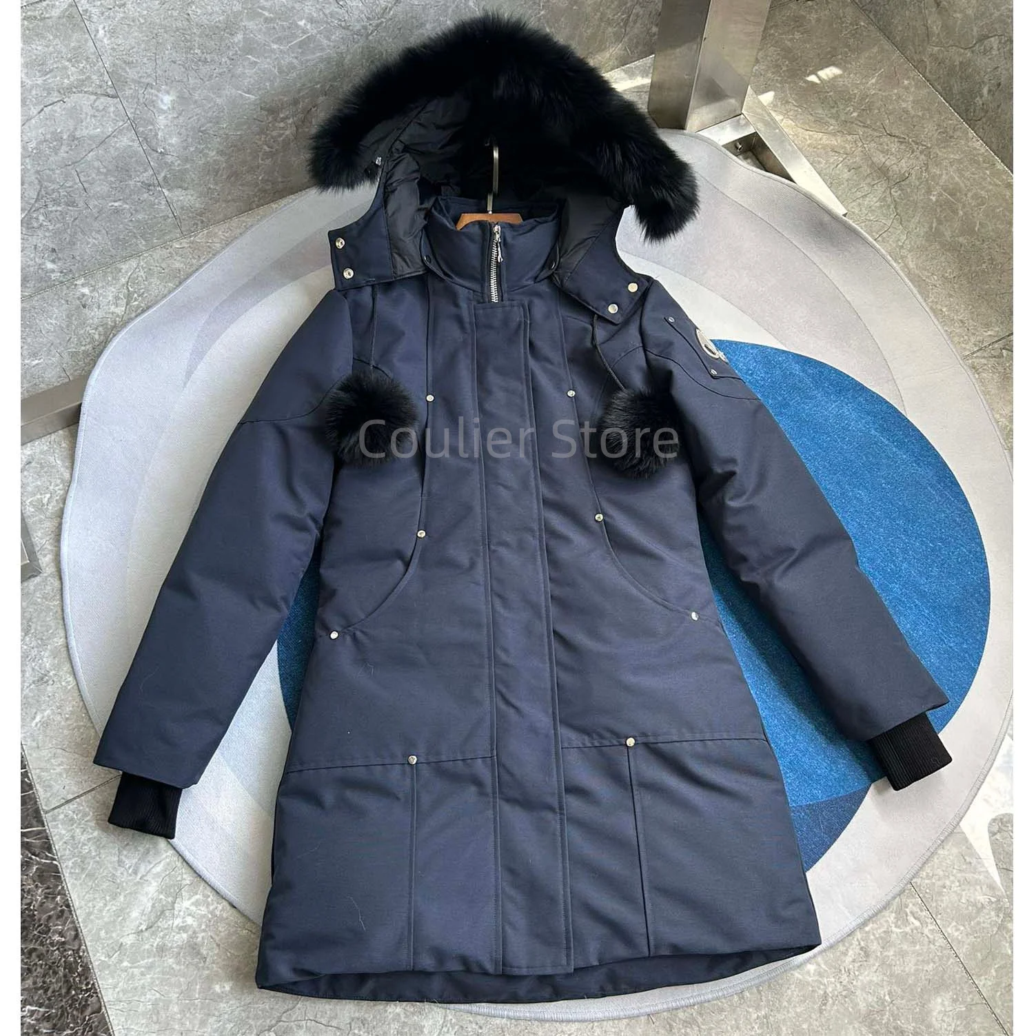 سترة نسائية كندية سفلية، معطف دافئ سميك، سترة نسائية بيضاء مناسبة للمناطق الثلجية الباردة للغاية