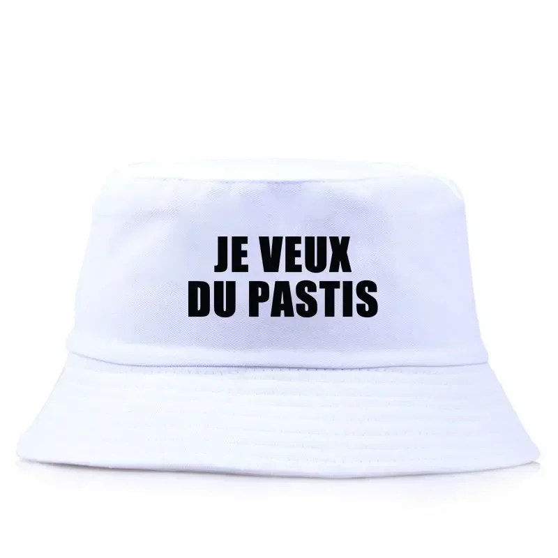 Je Veux Du Pastis Reversible Bucket Hat Woman Man Cool Cotton Fisherman Cap Unisex Winter Windproof Beach Panama Hats