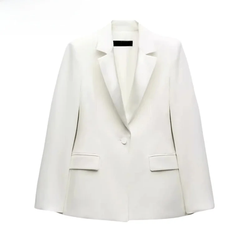 

Silk Satin One-Button Suit Jaet Women's Autumn New Sle Commute Sle Slim Fit Long Sve Pure Color Button up Coat