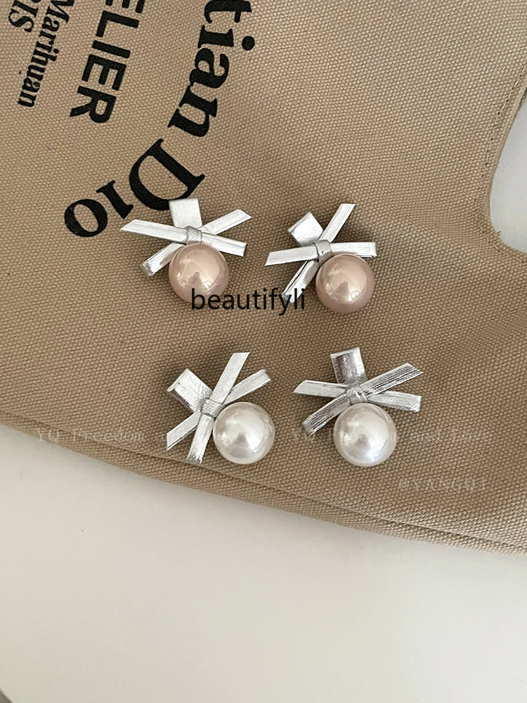 

Silver Bow Pearl Edge Clip Small and Exquisite Princess Hairstyle Bangs Cropped Hair Clip Decorative Jewelry