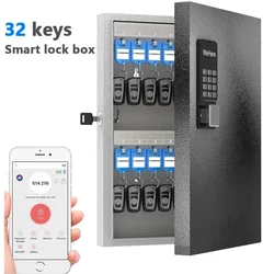 WeHere 32 Key Lock Box, armadietto intelligente per chiavi a parete, OTP/APP Bluetooth/sblocco codice fisso cassaforte per la gestione delle chiavi