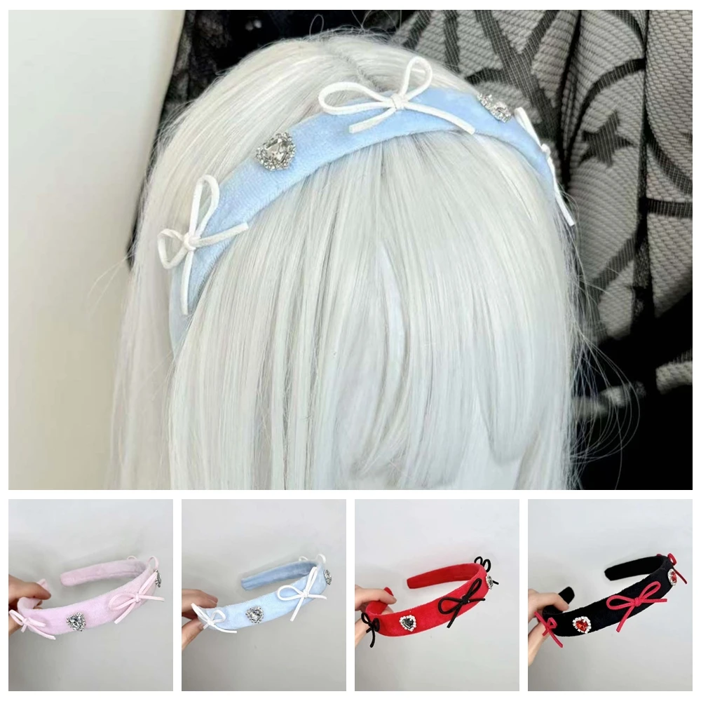 

Women Lace Hair Hoop with Rhinestone Headband Bowknot Lolita Cosplay Props Maid Anime Headdress Accessories