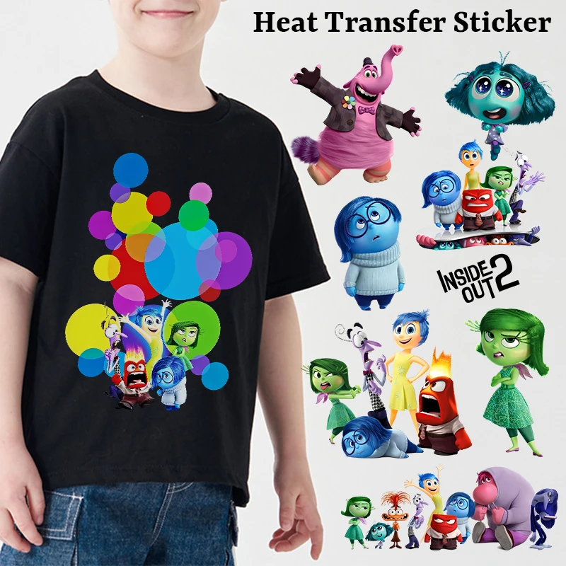 Disney Inside Out 2 Heat Transfer Sticker Cartoon Cute Clothes Appliques DIY Decal Anime New Iron on Patches Creative Gifts 2024