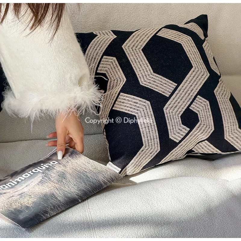 Diphylleia Contemporary Geometric Chain Embroidery Pillowcase Modern Minimalist Decorative Cushion Cover For Living Room Bedroom