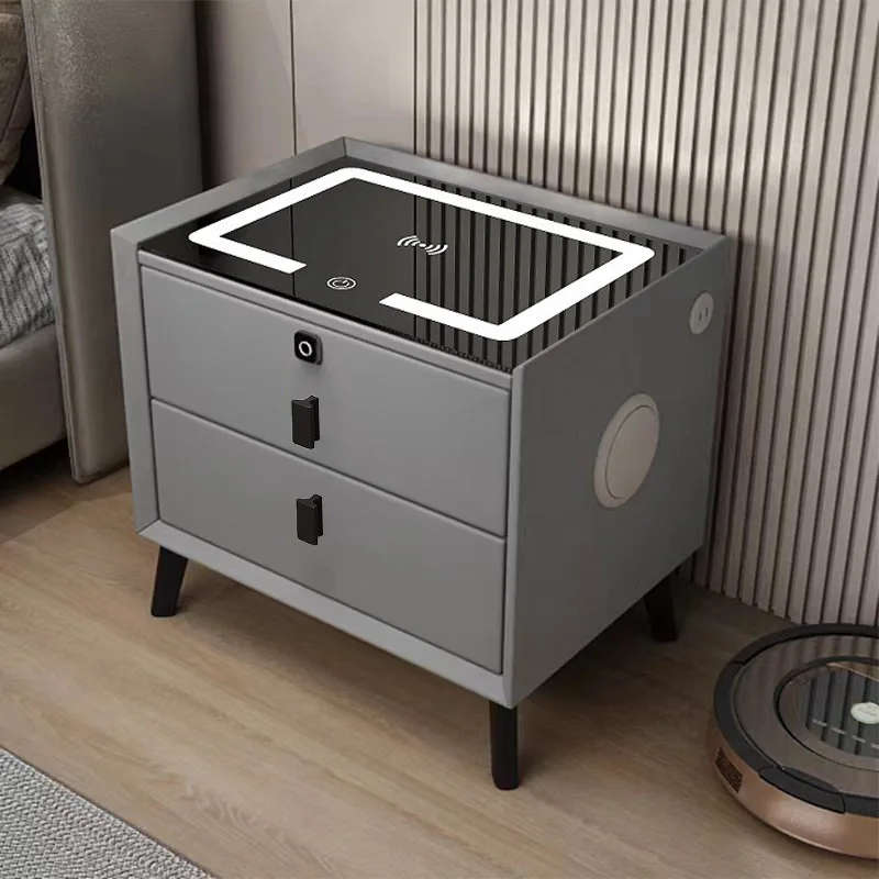 โต๊ะข้างเตียงอัจฉริยะดีไซน์หรูหราทันสมัย พร้อมที่ชาร์จไร้สาย ตู้เก็บของอเนกประสงค์สำหรับใช้ในบ้าน