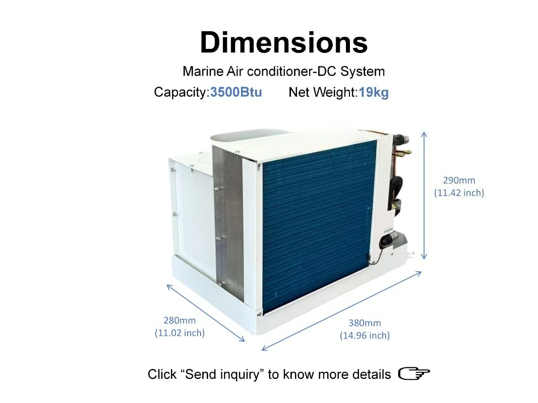 DC 12V/24V/48V Compatible 3500BTU Chiller R-410A Mini Marine Air Conditioner for Boats No Inverter Needed