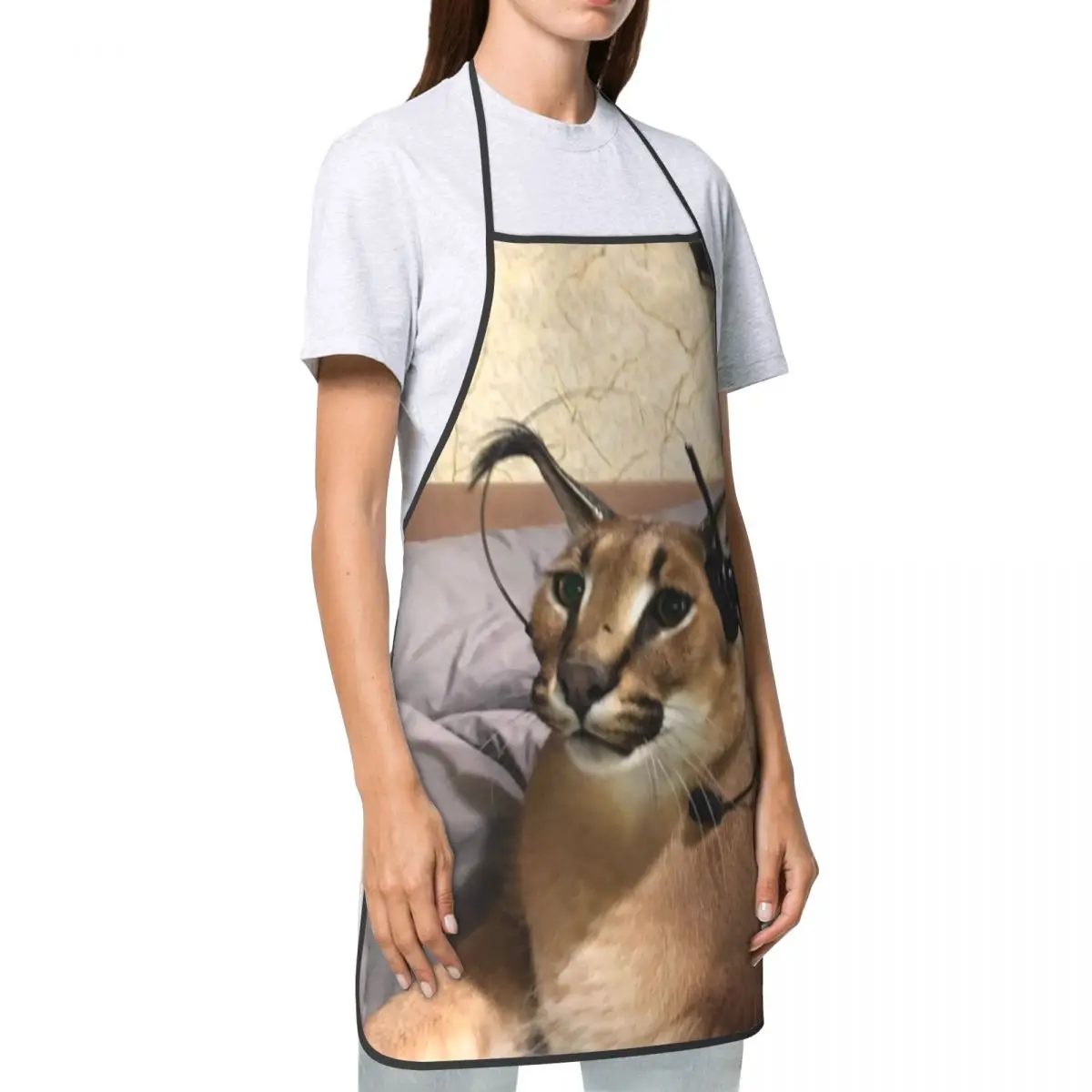 Big Floppa Gaming Meme Apron Women Men Unisex Bib Funny Caracal Cat Kitchen Cooking Tablier Cuisine Chef Gardening