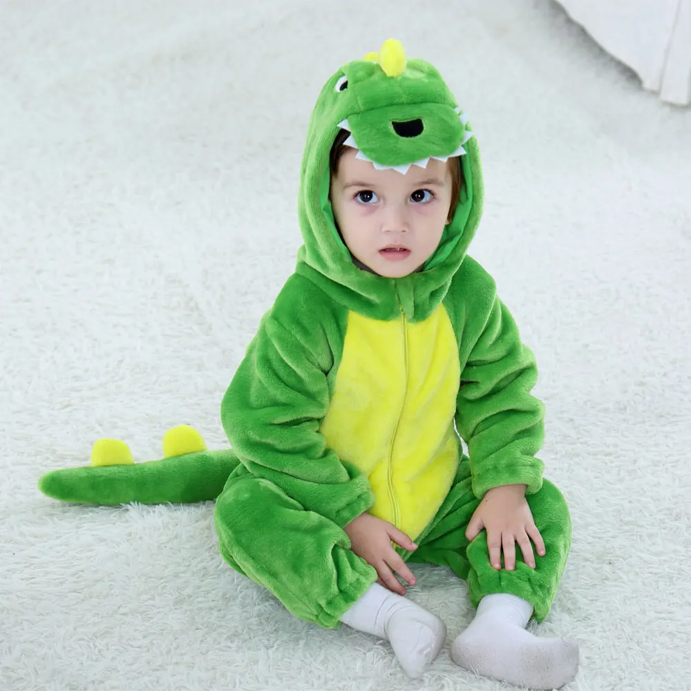 Halloween Dinosaur Kigurumi Green Cartoon Animal Costume Infant Toddler Child Bodysuit Jumpsuit Onesie Flannel Comfortable Anime